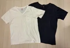【日本製】Hanes USAコットン VネックTシャツ 2枚セット L