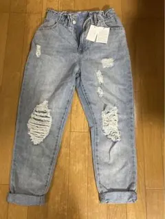 Mayree メイリー パンツ　ハイウエストクラッシュワイドデニムダメージ