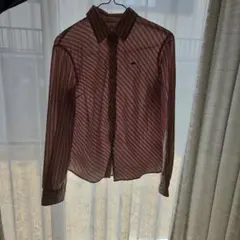 ピンクと白のストライプ長袖シャツ