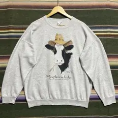 両面プリント 90s カナダ製 牛 アニマル スウェット トレーナー L