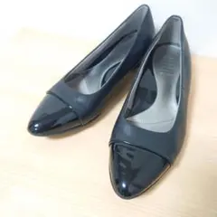 フィットフィット　レザーパンプス　ポインテッドトゥ　24.0cm　ブラック　黒