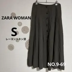 69【ザラウーマン】フレアロングスカート　センターボタン　カーキー　S