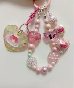 ピンク パール ストラップ キーホルダー 夜光