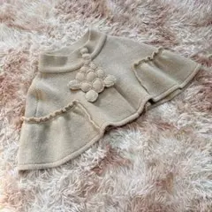 KOYUKI（38）ウール100% ニットポンチョ ケープ風 フラワーモチーフ