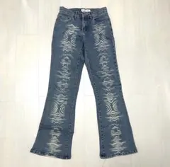 古着 y2k ブーツカットデニム フレアパンツ 総柄