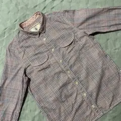●エーグル●長袖シャツ チェック M 赤白系 レッド ホワイト 花柄 ブラウス