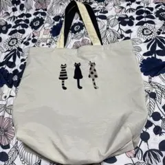 【マタノアツコ】仲良し猫 刺繍 ナイロントートバッグ サブバッグ アイボリー