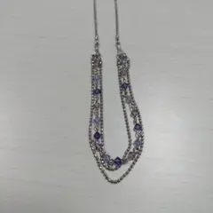 シルバー　ビーズネックレス　パープル系　3連