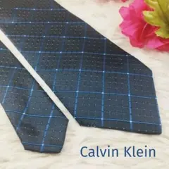 Calvin Klein ネクタイ ダークブルー 格子柄 日本製 シルクのサムネイル