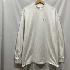 ナイキ XL モックネック長袖シャツ USA製 白 刺繍　ワンポイント　NIKE