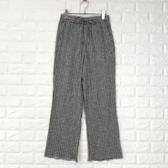 ニコアンド【L】黒 チェック カジュアルパンツ ウエストゴム ゆったり 春夏