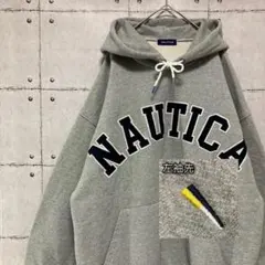 ノーティカ アーチロゴ 刺繍 スウェットパーカーゆるだほ グレーＬのサムネイル