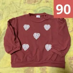 simple free ハートレース　フリル袖　薄手　レッド　トレーナー　90