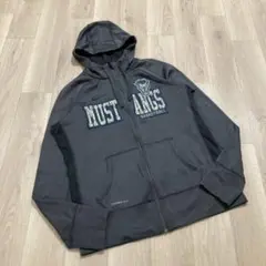 NIKE カレッジ系ジップパーカー M グレー　ロゴ刺繍　y2kファッション