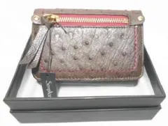 オーストリッチ本皮　SEMPLICE　多機能　財布　チョコ