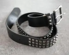 3連スタッズ付き黒レザーベルト　CV　メンズ　古着