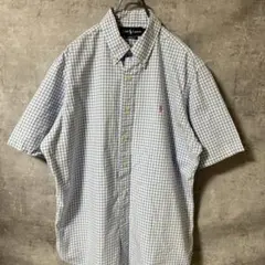 ラルフローレン チェック半袖シャツ　BDシャツ　水色　白