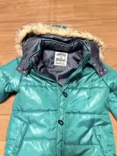 ターコイズ 中綿コート ファー付きフード