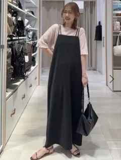 【新品タグ付き】グローバルワーク　ストレッチサテンキャミワンピース　きなこ　L GLOBAL WORK せこ子 ストレッチサテンキャミワンピース きなこ L