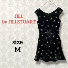 ジルスチュアート【M】花柄ベロア膝丈ワンピース フレンチスリーブ レースアップ