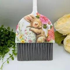 スリムほうき パスクワーレの夢うさぎ 花柄 デコパージュ ハンドメイド