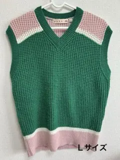 【美品】UNIQLO × MARNI Vネックベスト L グリーン×ピンク