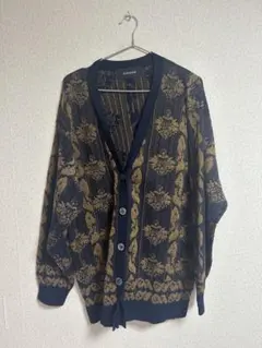 JEANASIS ネイビー ゴールド 花柄 ニットカーディガン