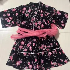 黒地にピンク花柄浴衣ドレス 120cm