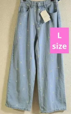 Helm★花柄刺繍 デニムストレートパンツ ★しまむら★新品★Lsizeアベイル