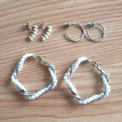 パール シルバーピアス 3個セット