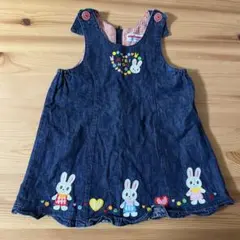 ウサギ刺繍デニムジャンバースカート MIKIHOUSE