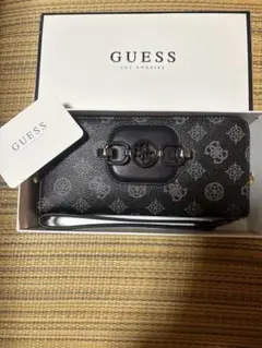 GUESS 長財布 コールブラック ヘンスリーロゴ ラージウォレット