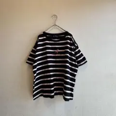 カンゴール　半袖　ボーダーTシャツ L 黒ピンク 刺繍ロゴ ゆるだぼ 夏