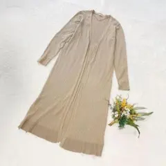 【ジーユー】GU ロングリブカーディガン 長袖 ニット ベージュ L ●