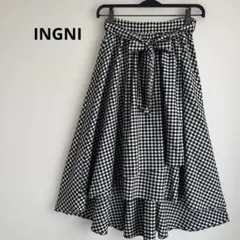 INGNIチェック柄アシンメトリーフレアロングスカートMサイズ