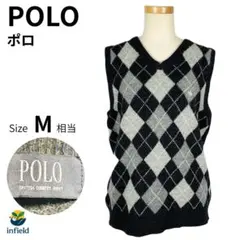 ポロ POLO ニットベスト アーガイル柄 黒 M 秋冬 ウール100％