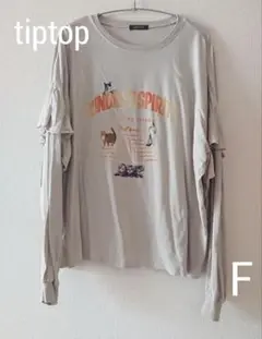 【USED】tiptop ネコ プリント 袖フリル ロンＴ フリー
