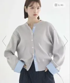 earth music&ecology フェイクレイヤードカーディガン グレー
