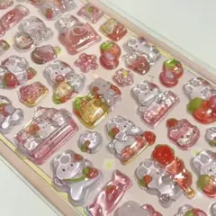 ボンボンドロップシール うさぎ いちご ステッカー 平成女児 ぷっくりシール