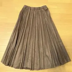 BASE CONTROL フェイクスエード プリーツスカート M ブラウン ゴム