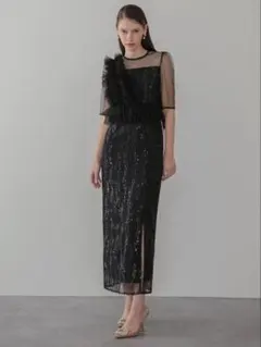 アシンメトリーフリルチュールIラインワンピースドレス結婚式二次会パーティー成人式