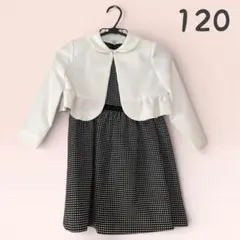 【120サイズ】シンプル ボレロ＆ワンピースセット 黒白ドット 女の子