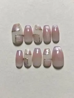 ピンク×パープル　マグネットネイルチップ　ショートバレリーナ　25468