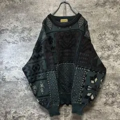 古着　90sヴィンテージ 総柄ニットセンター　昭和レトロ　ユニセックス　日本製