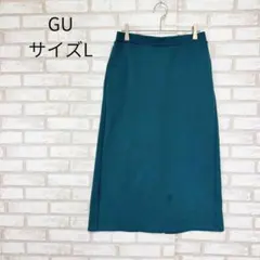 GU ジーユー カットソーナローミディスカート グリーン L ウエストゴム