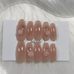 ネイルチップ現品 韓国 薔薇 チーク バレエコア 量産型 フレンチガーリー