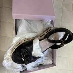 リボン付きブラックエスパドリーユサンダル S