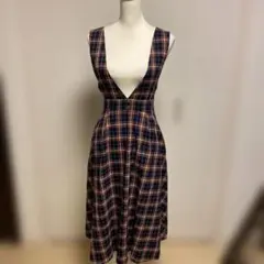 コルザ チェック柄 ジャンパースカート ロング丈 M