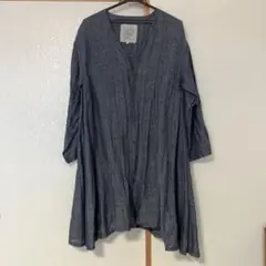 08 Mab ダークブルー 長袖ワンピース　麻素材のサムネイル