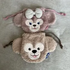 ダッフィー　シェリーメイ　フェイス型　巾着　もこもこ　TDS